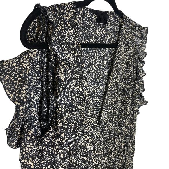 Blue Life Raven Top Floral Cold Shoulder Bell Sleeve Blouse Black Cream Women XS - Picture 7 of 11